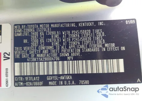 2009 Toyota Venza Base V6 из США, поврежденный, VIN 4T3BK11A29U004706